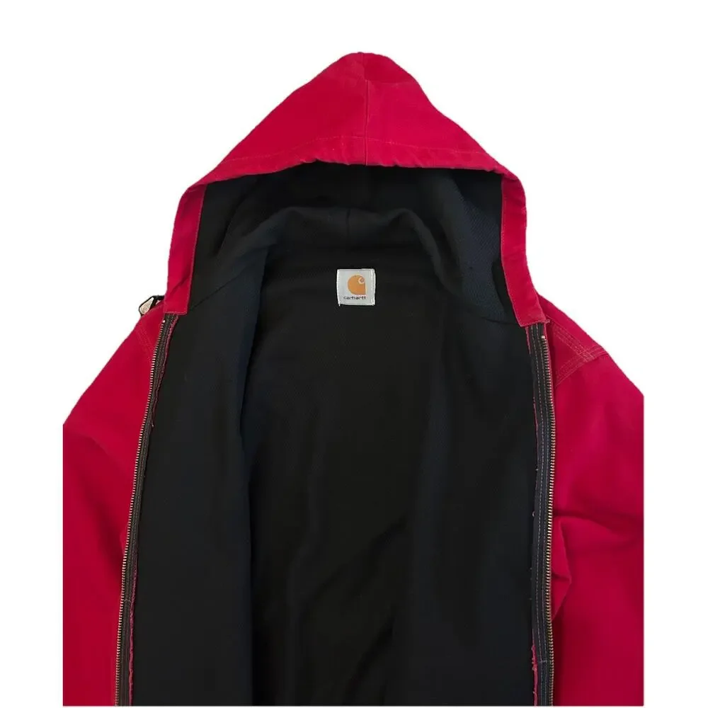 Vintage 90s Carhartt JR100 Red Hooded Thermal Canvas Duck Jacket Men’s Large - Picture 15 of 16